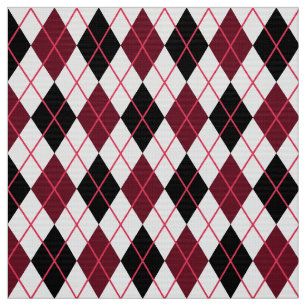 Burgundy, Black and White Argyle Pattern Fabric