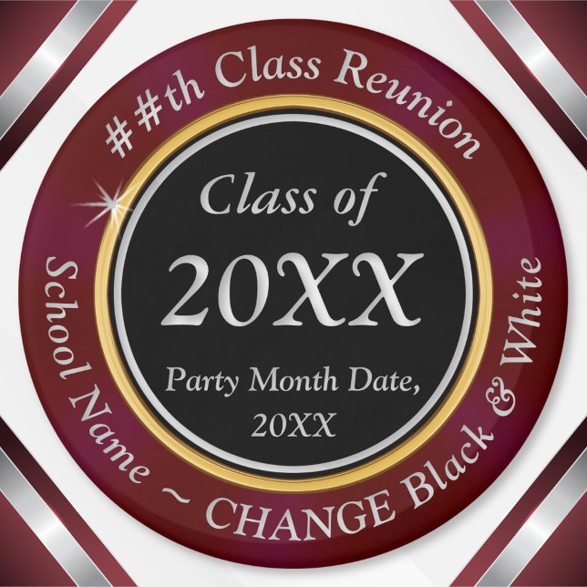 Burgundy, Black and White, Class Reunion Favours Magnet (Cheap Class Reunion Party Favors. Class reunion magnets. 20th, 25th, 30th, 35 year class reunion.)