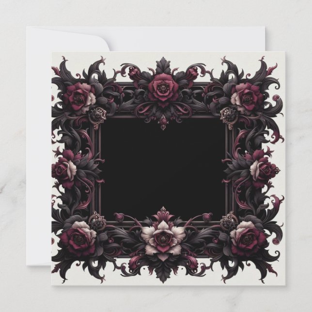 Burgundy Black Blank Card Template, Invitation (Front)