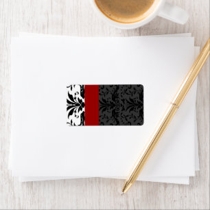Burgundy & Black Bumble Bee Damask Address Label