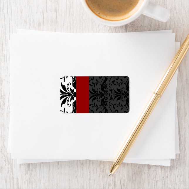 Burgundy & Black Bumble Bee Damask Address Label (Insitu)