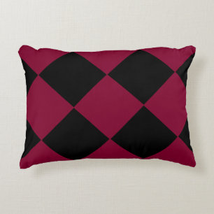 Burgundy Black Chequered Diamond Pattern Accent Pillow