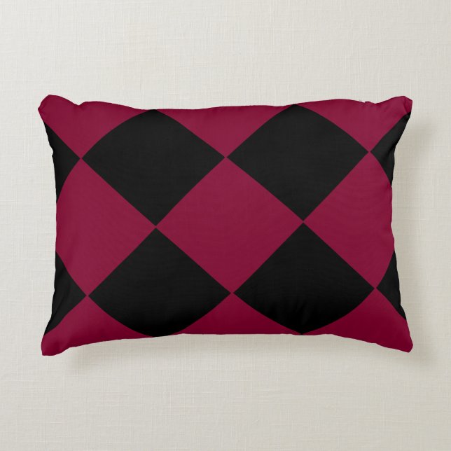 Burgundy Black Chequered Diamond Pattern Accent Pillow (Front)