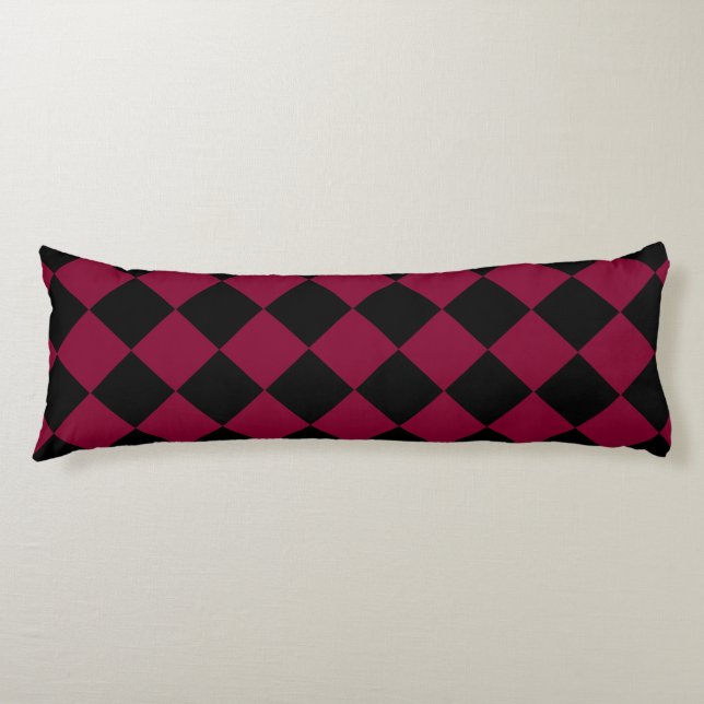 Burgundy Black Chequered Diamond Pattern Body Pillow (Front)