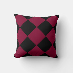 Burgundy Black Chequered Diamond Pattern Throw Pillow