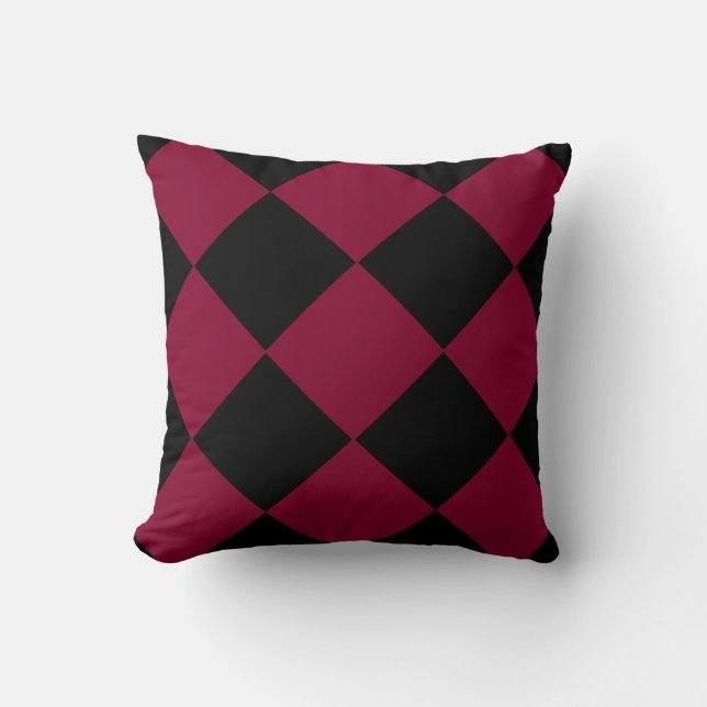 Burgundy Black Chequered Diamond Pattern Throw Pillow (Front)