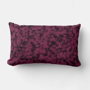 Burgundy Black Cubism Abstract Pattern Lumbar Pillow