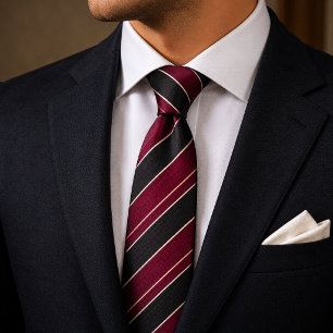 Burgundy & Black Diagonal Striped Gold Pinstripes Tie