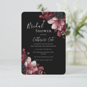 Burgundy & Black Elegant Floral Bridal  Invitation