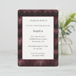 Burgundy Black Faux Lace Birthday Invitation
