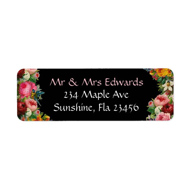 Burgundy Black Floral Roses Return Address Labels (Front)
