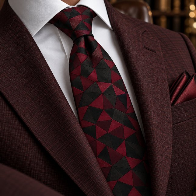 Burgundy Black Geometric Textile Pattern Tie (Creator Uploaded)