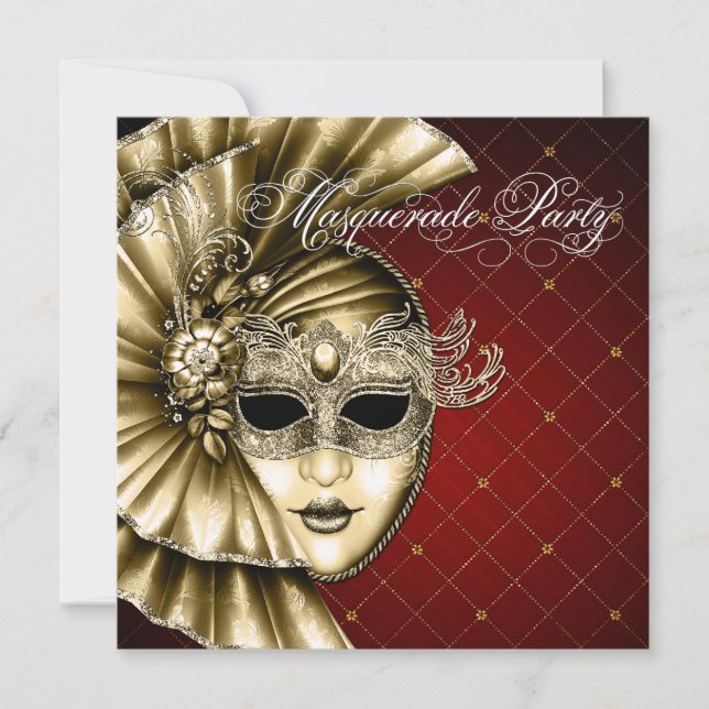 Burgundy Black Gold Masquerade Party Invitation (Front)