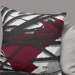Burgundy Black & Grey Abstract Watercolor Throw Pillow<br><div class="desc">Modern throw pillow features a stylish artistic design in a burgundy black and grey colour palette. This artistic composition is constructed from an artistic woodblock design, layered over Memphis style design elements; layered design elements create highlights and shadows. The shades of grey with black accents compliment the burgundy wine coloured...</div>
