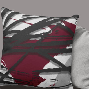 Burgundy Black & Grey Abstract Watercolor Throw Pillow