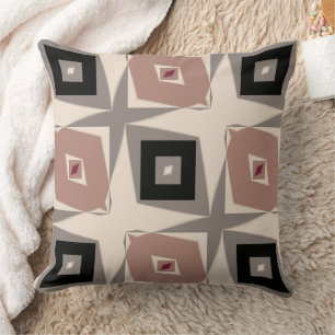 Burgundy, black, mauve and grey geometric throw pillow