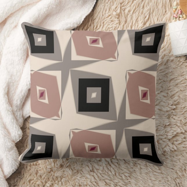Burgundy, black, mauve and grey geometric throw pillow (Blanket)