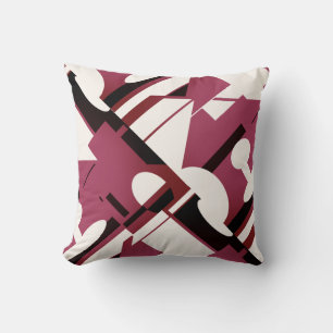 Burgundy Black Off-white Diagonal Geometric Design Throw Pillow