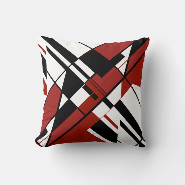 Burgundy Black on White Diagonal Angular Design Throw Pillow (Front)