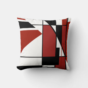 Burgundy Black on White Geometric Abstract Design Throw Pillow