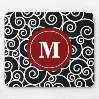 Burgundy Black Swirl Monogram Mouse Pad. Pad