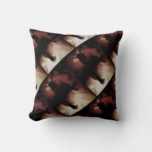 Burgundy Black Tan White Batik-like Diagonal Tiles Throw Pillow