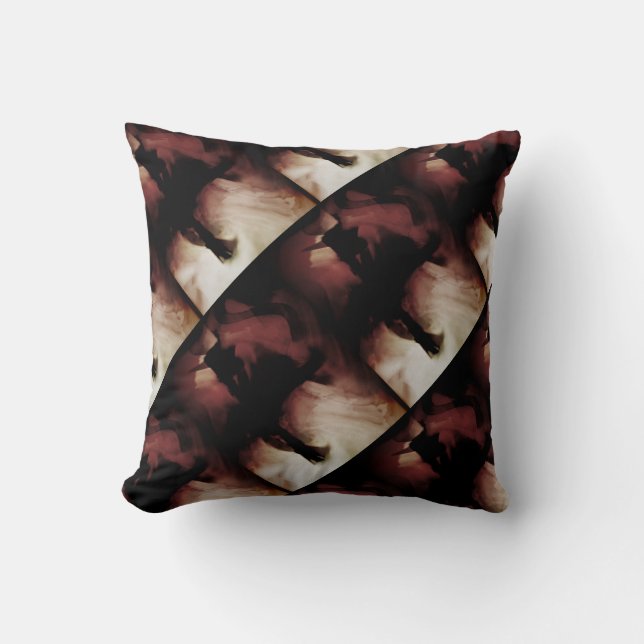 Burgundy Black Tan White Batik-like Diagonal Tiles Throw Pillow (Front)