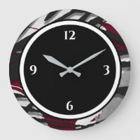 Burgundy Black & White Abstract Large Clock