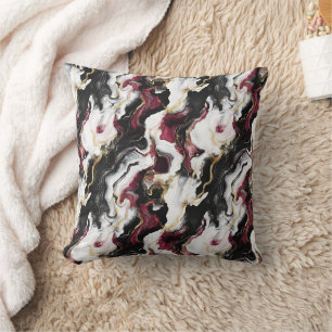 Burgundy Black White Abstract Stripes Throw Pillow