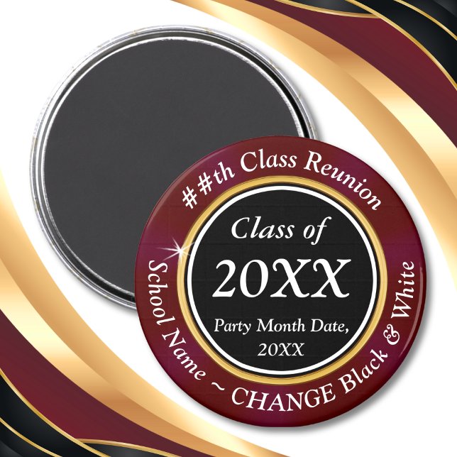Burgundy Black White, Class Reunion Magnets Favour (Maroon, Black and Gold, High School Reunion Souvenirs. Class Reunion Favors Magnets. Class Reunion.)