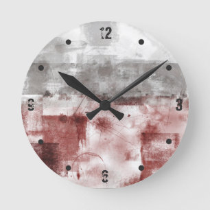 Burgundy Black White Grey abstract Round Clock