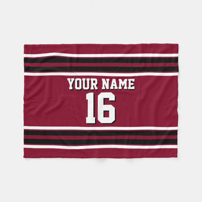 Burgundy Black Wht Team Jersey Custom Number Name Fleece Blanket (Front (Horizontal))