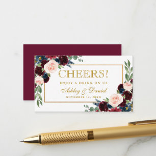 Burgundy Bleu Mariage Boire Carte Billet Or