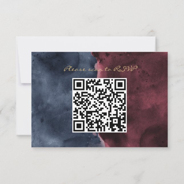 Burgundy & Bleu Nuit Aquarelle QR Code RSVP (Dos)
