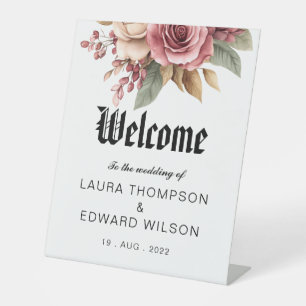 Burgundy Bliss: Elegant Floral Vine Pattern in Win Pedestal Sign