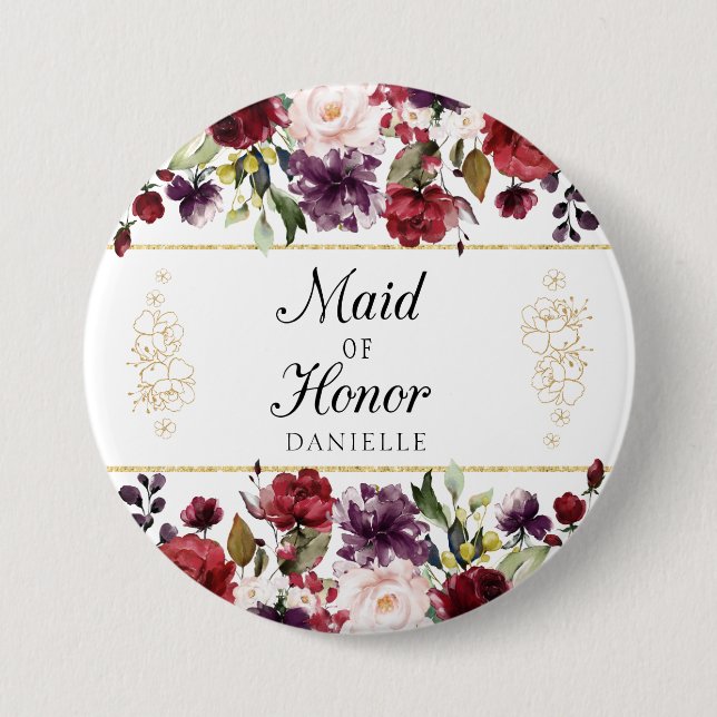 Burgundy Bliss Maid Of Honour Monogrammed Pin (Front)