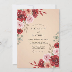 Burgundy Blissful Romantic Wedding Invitation
