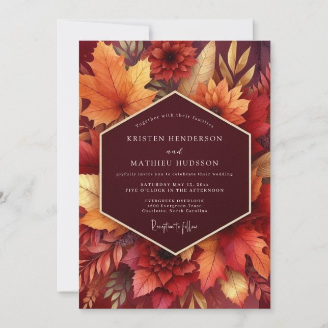 Burgundy Bloom Autumn Harvest Wedding Invitation (Front)