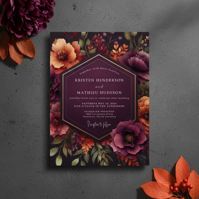 Burgundy Bloom Autumn Wedding Invitation (Creator Uploaded)