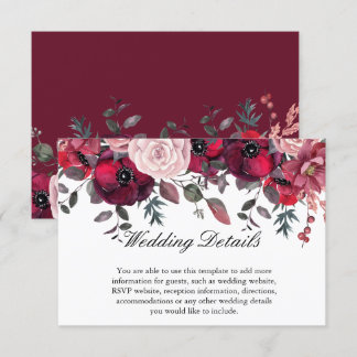 Burgundy Bloom Blush Blue Floral Wedding Enclosure Card