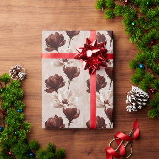 Burgundy Bloom | Deep Red Botanical Floral Wrapping Paper