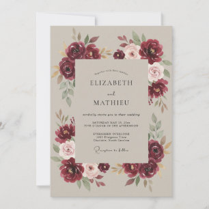 Burgundy Bloom Ethereal Wedding Invitation