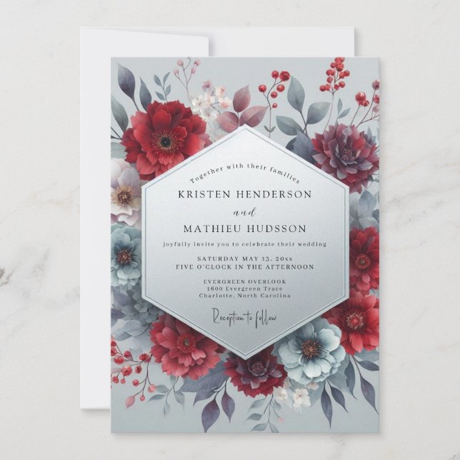 Burgundy Bloom Moody Wedding Invitation (Front)
