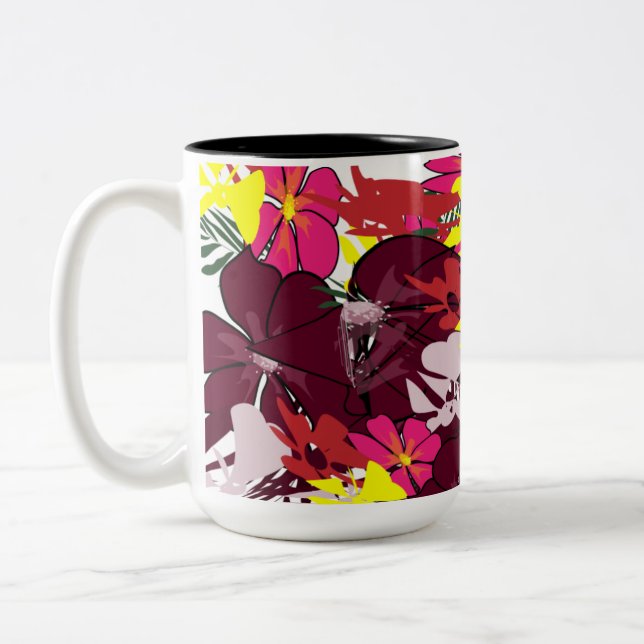 Burgundy Bloom Pop — Floral Abstract Mug (Left)