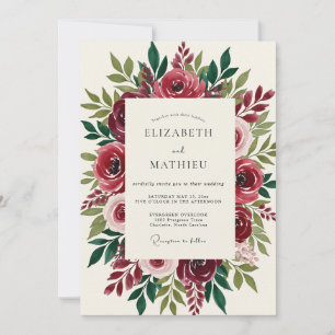 Burgundy Bloom Romantic Floral Wedding Invitation