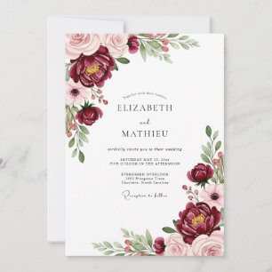 Burgundy Bloom Romantic Woodland Wedding Invitation