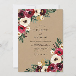 Burgundy Bloom Rustic Wedding Invitation