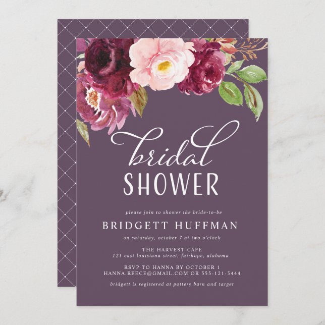 Burgundy Bloom Shower Invitation (Front/Back)