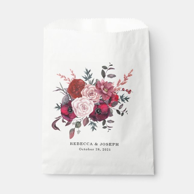 Burgundy Bloom Wedding  Favour Bag (Front)