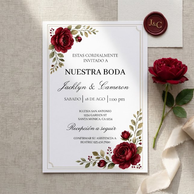Burgundy Bloom Wedding invitation (Creator Uploaded)